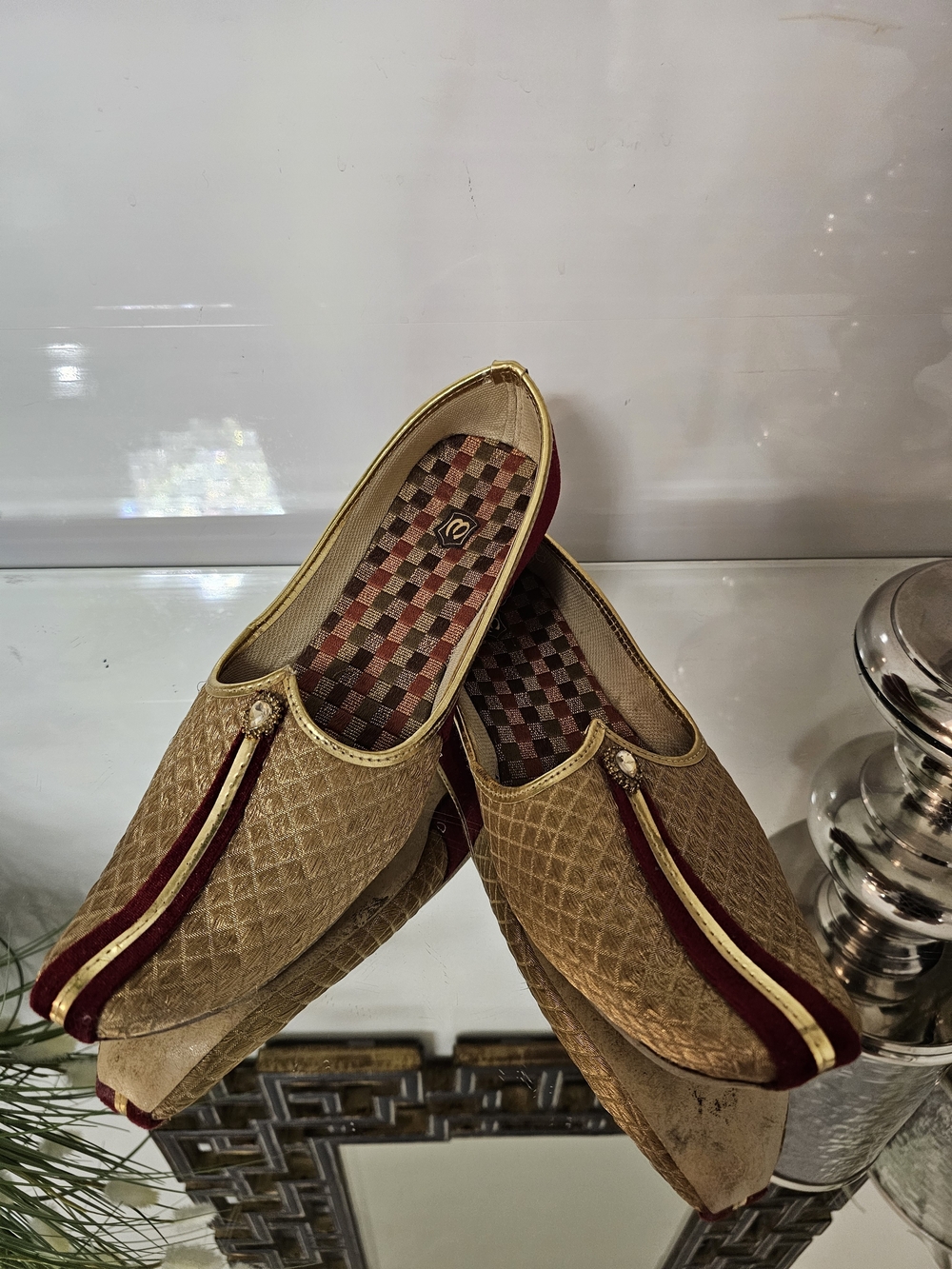 Mens  Jutti Crafted From Rich Art Silk Gold-Tan Moccasin Slip